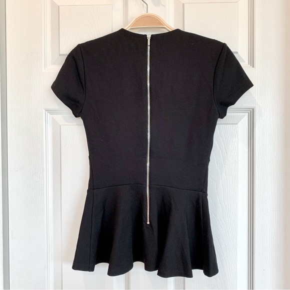 Bebe Black Sweetheart Bustier Neck Keyhole Peplum Top Blouse - Picture 5 of 7